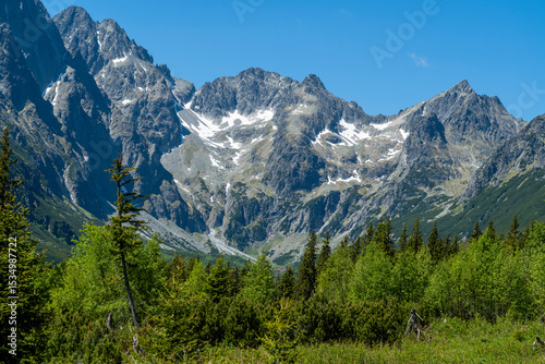 Beautiful mountain peaks towering over the valley. Popular destinations for Tatra trips in Slovakia.