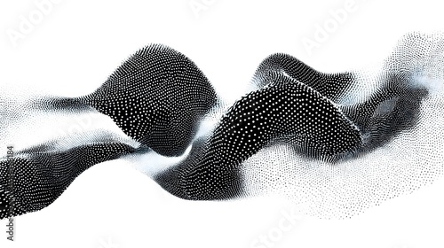 Abstract Black White Dot Pattern on White Background with Fluid Wave Form