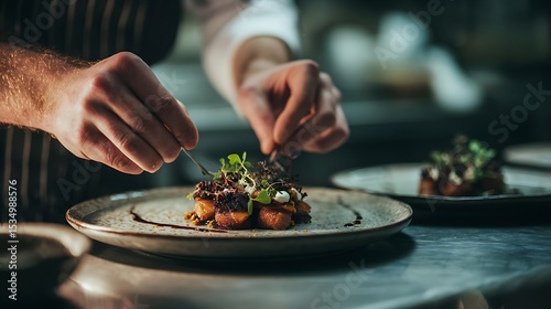 Chef plating gourmet food fine dining restaurant cuisine culinary arts food presentation chef skills