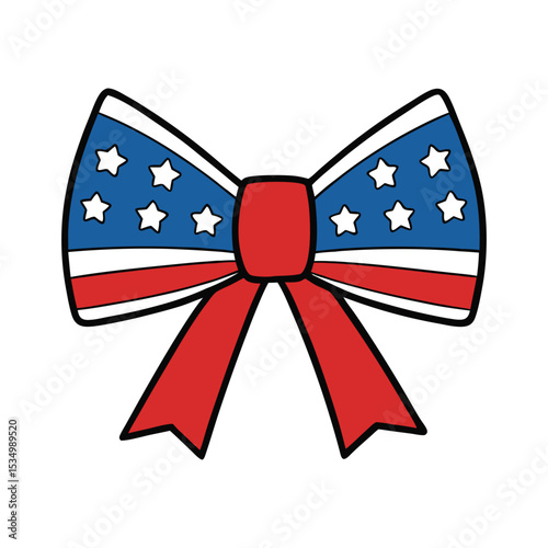 American flag color satin bow with ribbon.