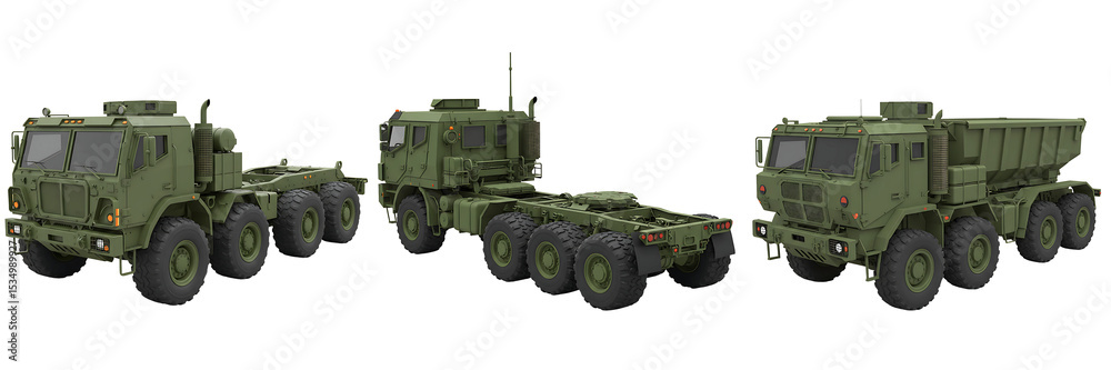 Obraz premium Military Cargo Trucks Side View Transparent Background