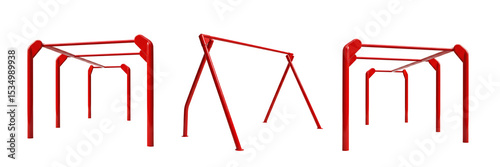 Red Metal Playground Swing Frame Transparent Background

