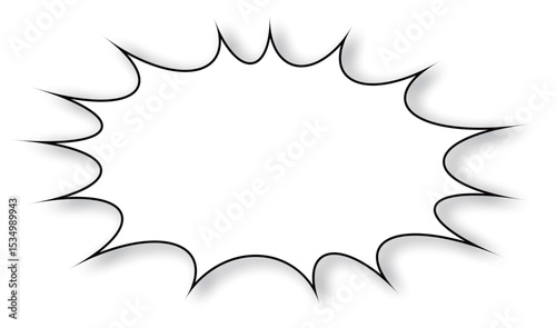 The shape is reminiscent of an explosion or a sudden impact, often used in comics and graphic novels to convey loud noises, shouts, or impactful statements.