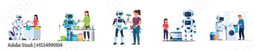 Robot Helping with Housework Illustration