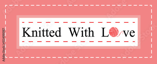 Cute handmade knitting label with yarn and heart. Perfect for DIY tags or craft projects.