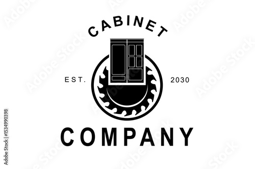 Cabinet illustration design, with black color and white background, inspiration logo