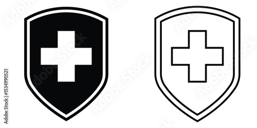 Iconic shield symbols featuring a central cross in contrasting black and white designs for versatile usage