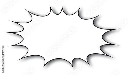 The shape is reminiscent of an explosion or a sudden impact, often used in comics and graphic novels to convey loud noises, shouts, or impactful statements.