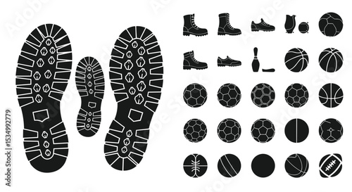 Versatile Collection of Footwear Impressions and Diverse Assortment of Ball Types