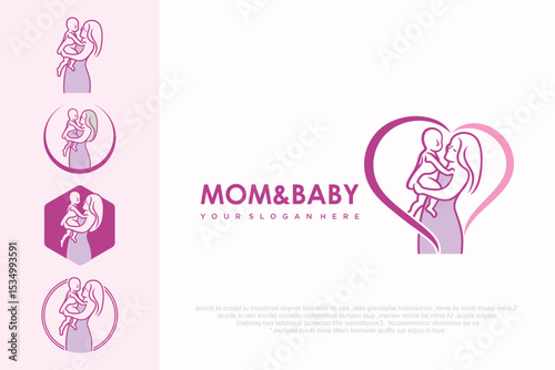 mother child love care logo in flat design . vector illustration