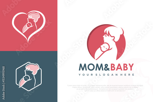 Mom and baby logo design icon with unique element concept . vector illustration