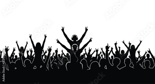 Silhouetted Figures Dancing and Celebrating at a Music Festival with Energy