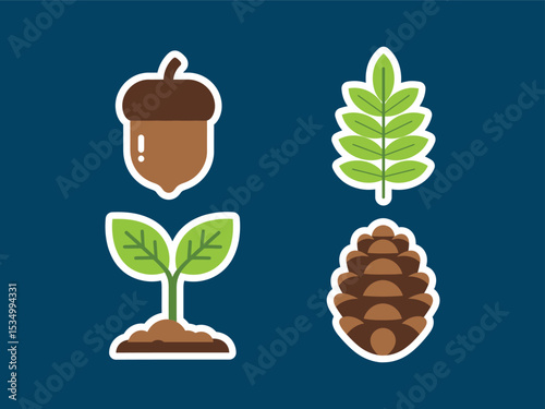 Flat Design Natural Forest Element Sticker Style Nature Plant Icon