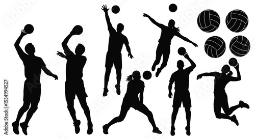 Silhouette Volleyball Players Set in Action Sporting Athletes Playing Game Positions