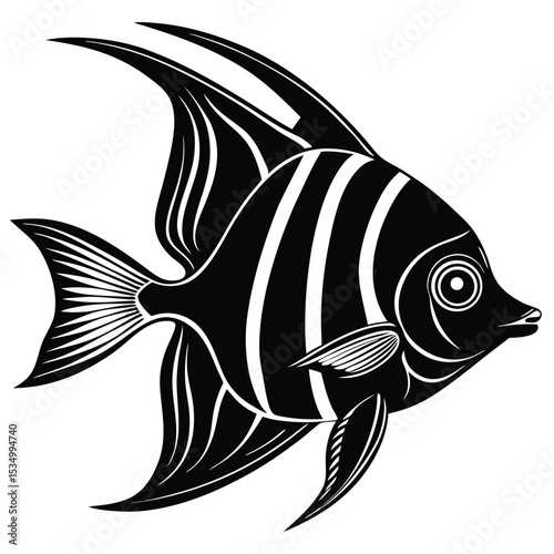 Striking Black and White Angelfish Illustration - Aquatic Life
