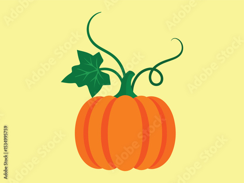 Simple Flat Pumpkin Illustration with Leaf and Vine Design element