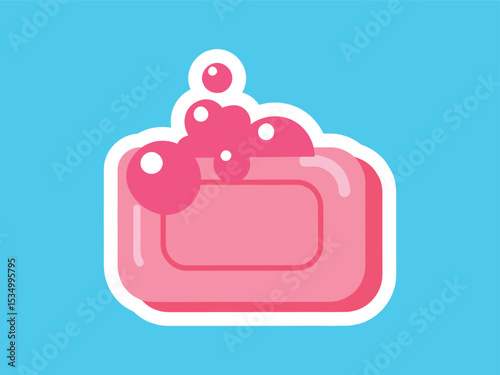 Flat Design Pink Soap Bar with Bubbles Hygiene Item Illustration