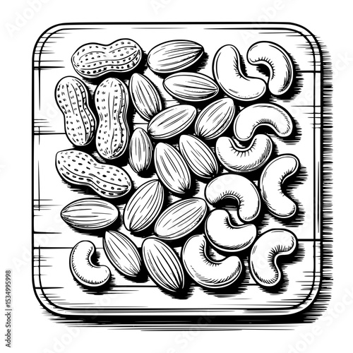 Plate of assorted nuts including peanuts, almonds, and cashews