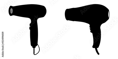 Set of hair dryer full black silhouette vector illustration design
