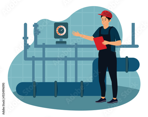  Petroleum engineer diploma. Technician Monitoring Industrial Equipment with Tools and Safety Gear.