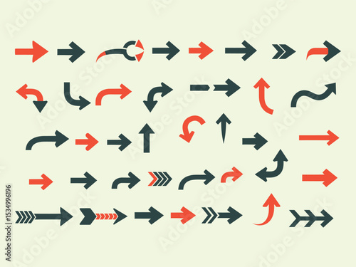 Flat Design Various Style Pointing Directional Arrow Sign Shape Icon Set