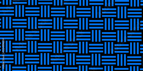 Blue Weave Pattern Showing Repetition Useful as Background. Minimal line Seamless geometric pattern with shapes. Decoration and maze ornament square wall tile. Blue rattan weave texture background.