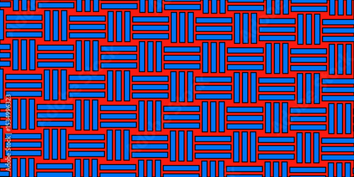 Blue Weave Pattern Showing Repetition Useful as Background. Minimal line Seamless geometric pattern with shapes. Decoration and maze ornament square wall tile. Blue rattan weave texture background.