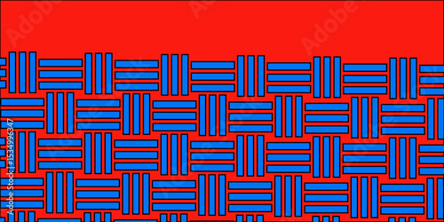 Blue Weave Pattern Showing Repetition Useful as Background. Minimal line Seamless geometric pattern with shapes. Decoration and maze ornament square wall tile. Blue rattan weave texture background.