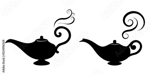 Set of magic lamp full black silhouette vector illustration design