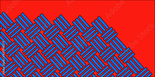 Blue Weave Pattern Showing Repetition Useful as Background. Minimal line Seamless geometric pattern with shapes. Decoration and maze ornament square wall tile. Blue rattan weave texture background.