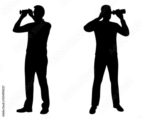 Set of man seeing  full black silhouette vector illustration design