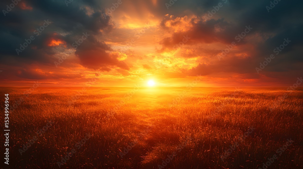 Fototapeta premium Surreal Dreamscape of Golden Prairie at Sunset with Abstract Light