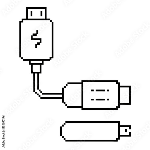Charging cable and plug pixel illustration showcasing connectivity for electronics