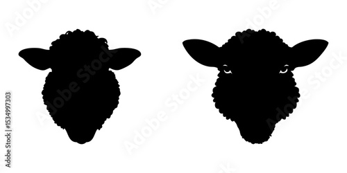 Set of sheep head full black silhouette vector illustration design