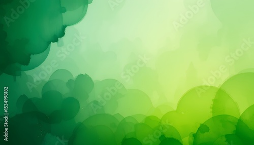 Abstract green gradient background with soft organic shapes and translucent layers blending smoothly