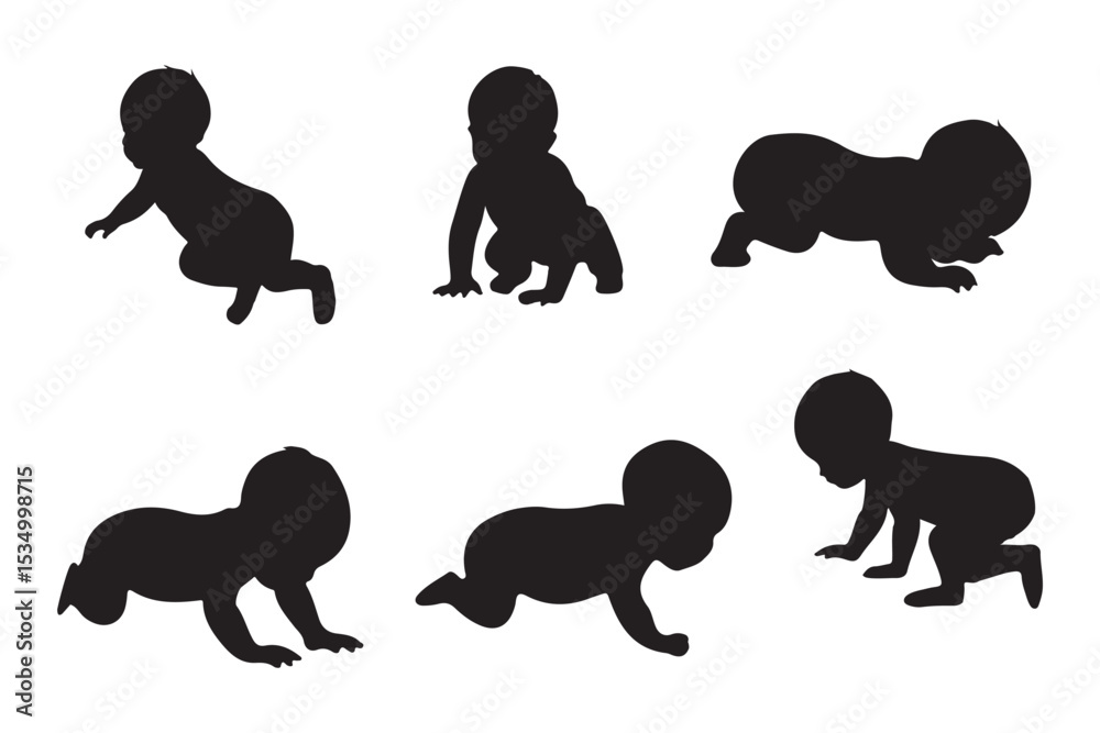Naklejka premium Baby collection silhouette, Baby activity silhouette . Good use for logo or symbol your company. Easy to edit or change color. 