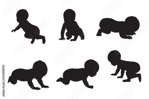 Baby collection silhouette, Baby activity silhouette . Good use for logo or symbol your company. Easy to edit or change color. 