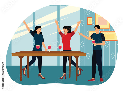 Corporate party concept. Group of Friends Having Fun With Drinks in a Corporate Setting .