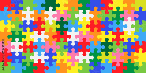 Background with jigsaw puzzle 91 colorful pieces image vector.	