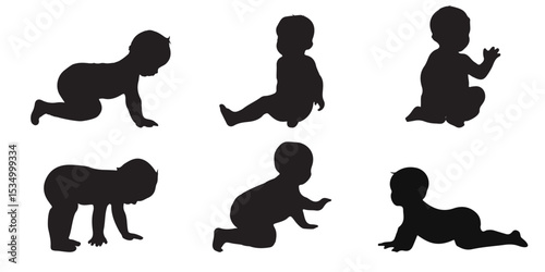 Baby Silhouette Collection . Precious Moments Baby's First Year  . Tiny Treasures .  eps 10