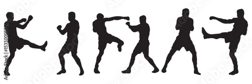 Boxer in different pose black silhouette set . boxers in action with various poses . EPS 10 