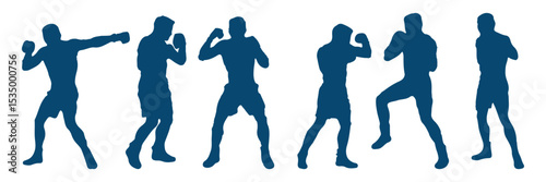 Boxer Silhouette Vector Set Isolated On White Background Boxing Poses And Victory Expressions Sports Training . EPS 10