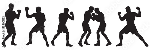 Boxing silhouette, Double Boxing set box icon, Boxing illustration, silhouette, set icon, silhouette, Boxer dogs icon . EPS 10
