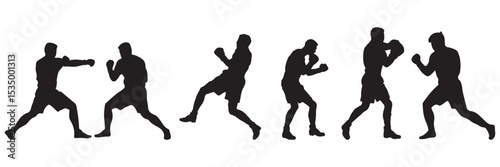 Double Boxing set box icon, Boxing illustration . Set of silhouettes of boxer fighting .   EPS 10 