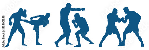 Double Boxing set box icon, Boxing illustration . Set of silhouettes of boxer fighting .   EPS 10 
