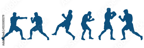 Double Boxing set box icon, Boxing illustration . Set of silhouettes of boxer fighting .   EPS 10 