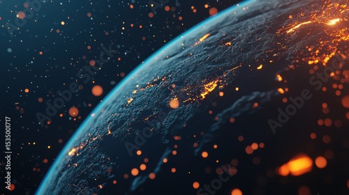 Stunning View of Earth at Night with Glowing City Lights and Magical Sparkles in the Cosmos