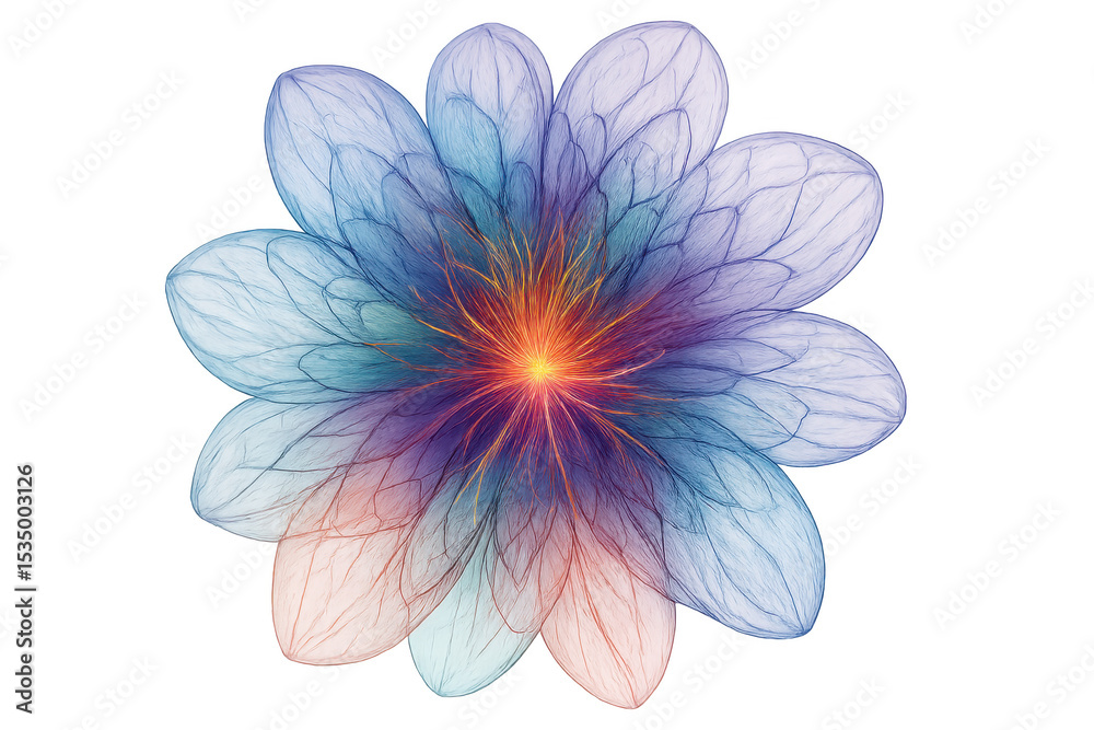 Obraz premium Delicate translucent blossom revealing luminous center, intricate venation glowing against pristine backdrop