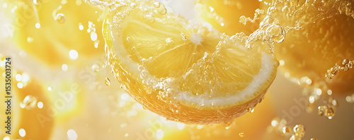 Lemon slice with water drops