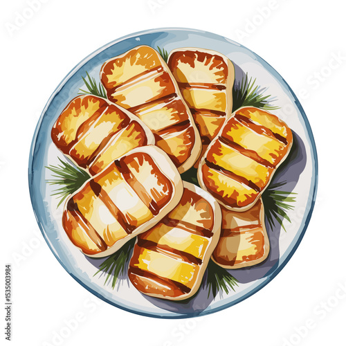 Grilled Halloumi Cheese Slices on a Blue Plate